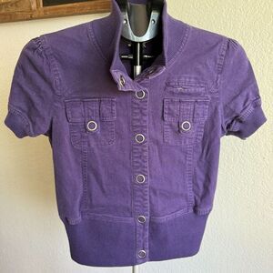 Vintage Y2K 2000s Wet Seal Cargo Pocket Short Sleeve Purple Shacket Ribbed L